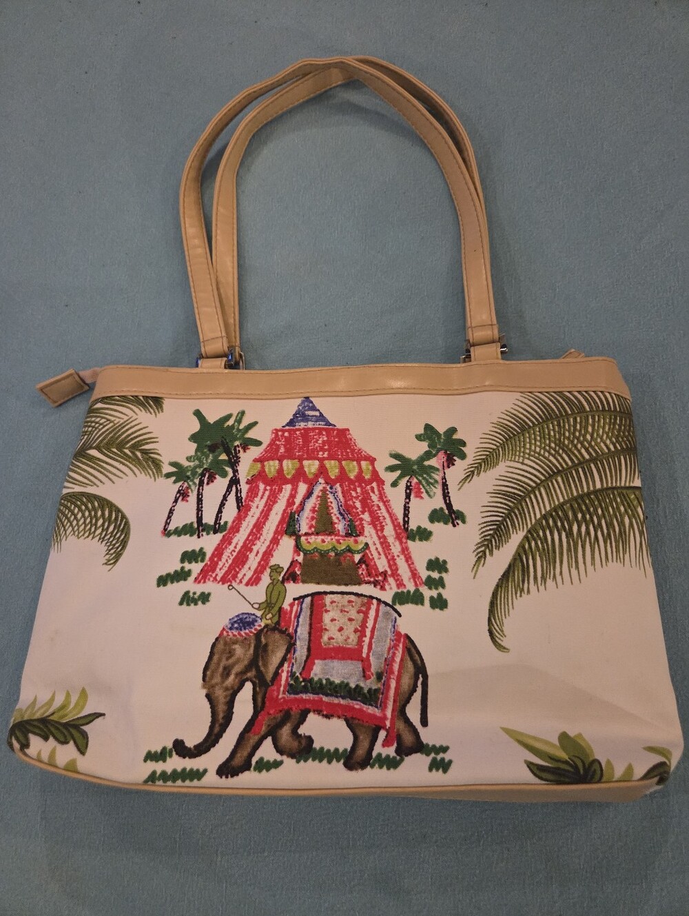 Beaded Elephant Print Tote Bag With Rhinestone Key Ring. - Picture 8 of 10